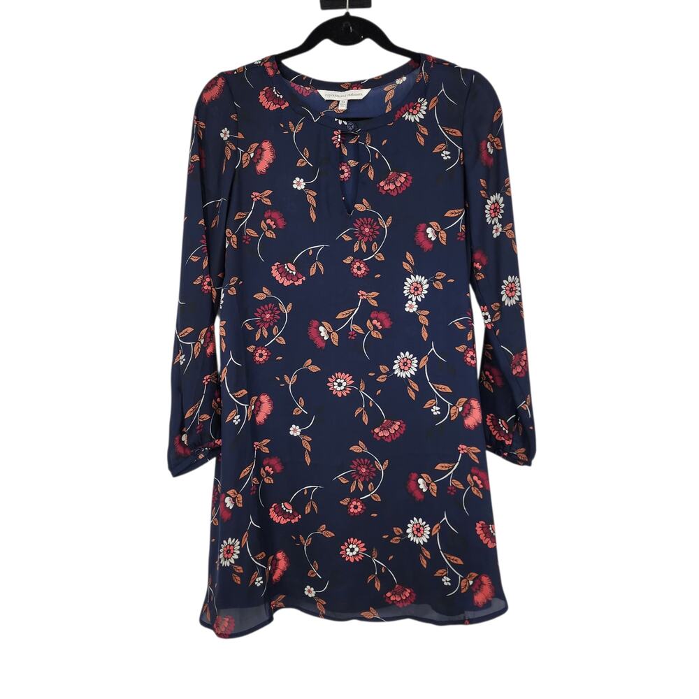 Cupcakes And Cashmere Navy Floral Hazel Long Sleeve Mini Swing Dress Size XS